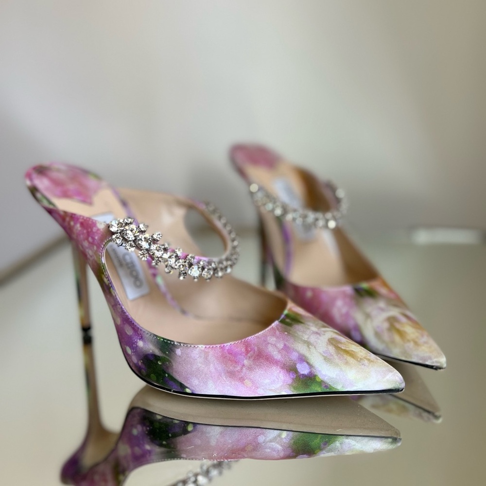 Like new Jimmy Choo Bing 100mm Multi-Color Satin Mules 39 $1,095 - Picture 4 of 11
